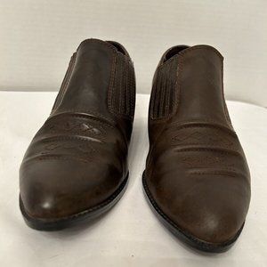 Lariat Zodiac Western Ankle Boot 8M Brown Faux Leather Slip On Adjusting Insert